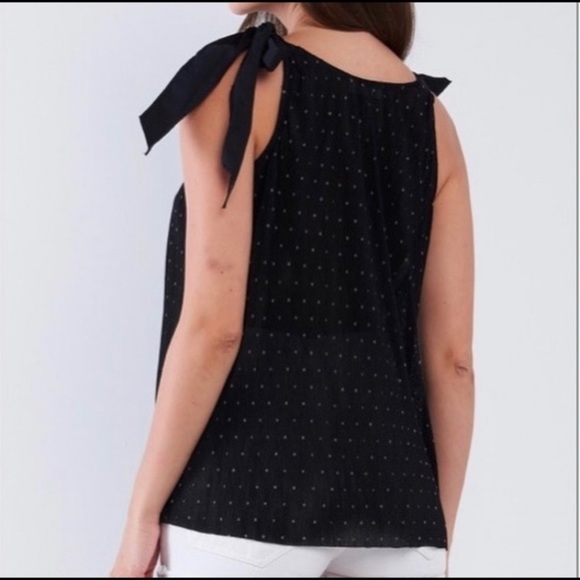 Black ribbed polka dot sleeveless ribbon tie shoulder top Sz XS - Picture 3 of 5